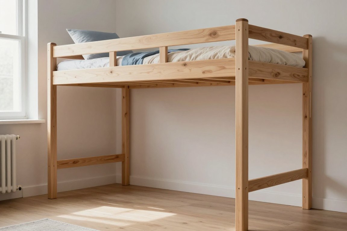 Loftsäng i 90x200 längs en vägg