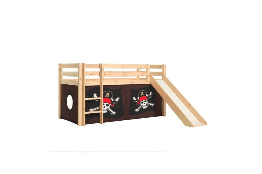 Halvhög säng med gardin och rutschkana Pino, Karibiska Pirater
